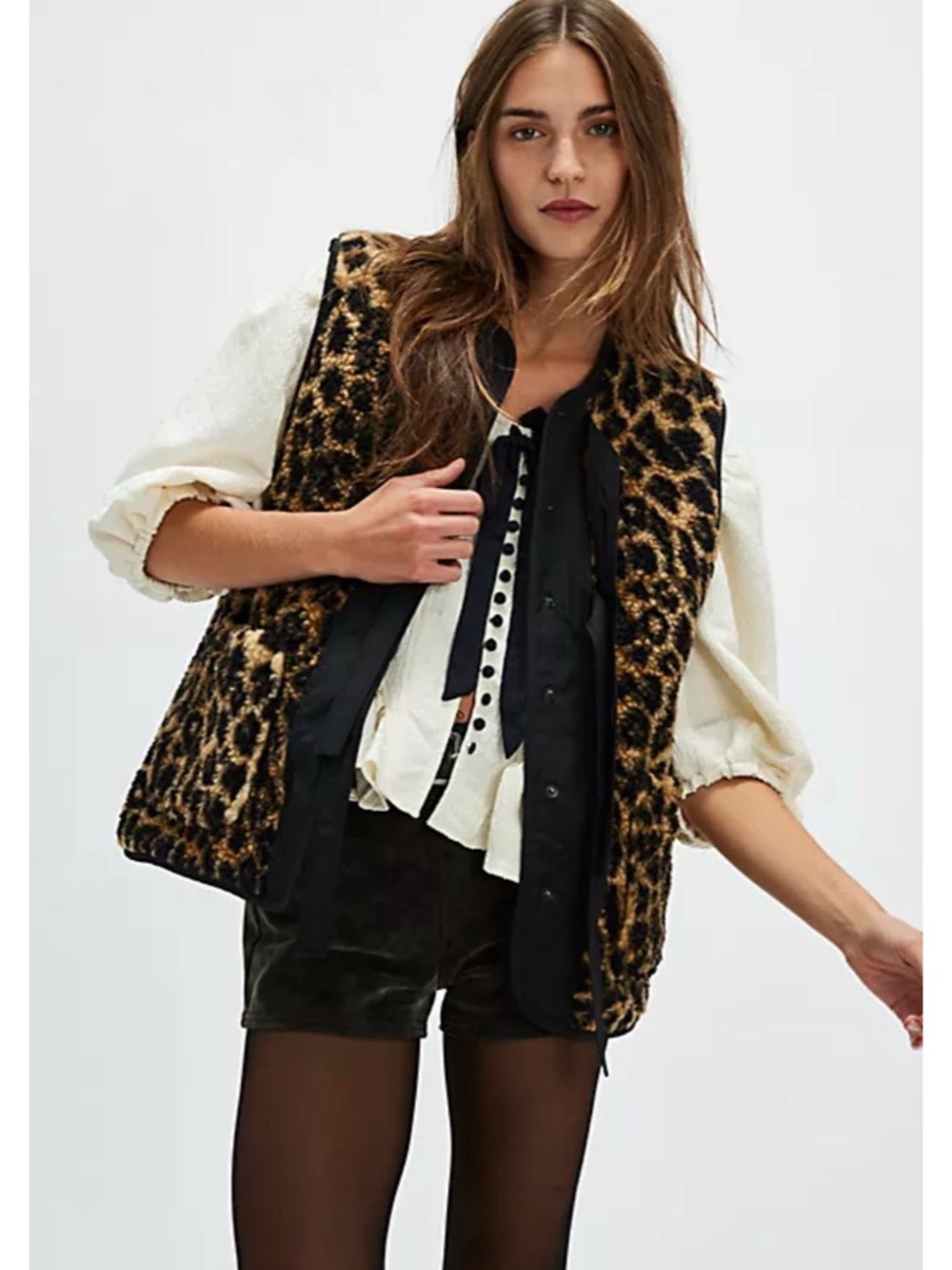 Leopard Print Faux Fur Vest - Women